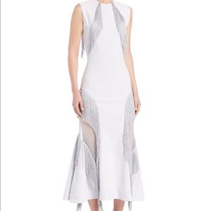 Jonathan simkhai silver fringe mesh midi dress